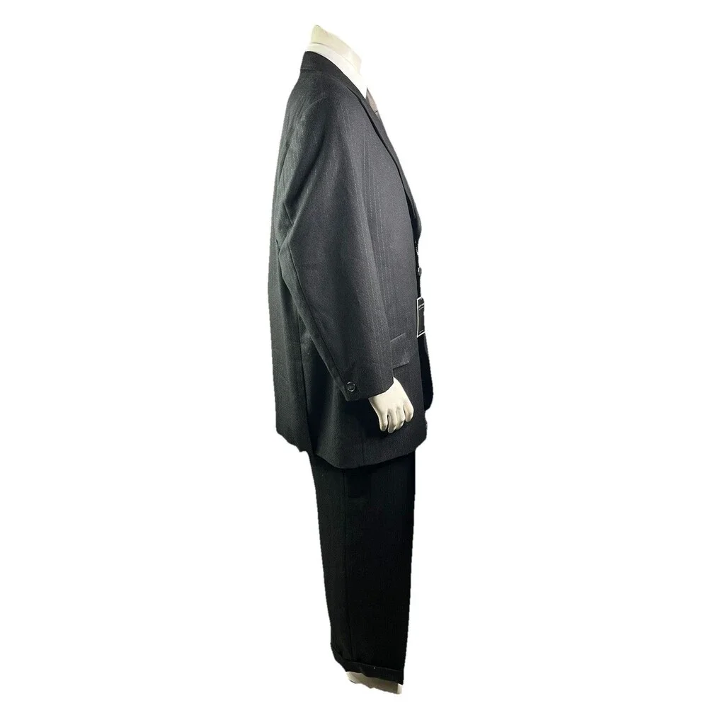 Gianni Uomo Suit Designed in Italy 50R 46x30 Super 120 Black Pinstriped Wide Leg